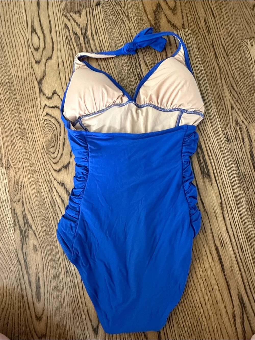 J. Crew V‑Neck Ruched One‑Piece Swimsuit in Royal Blue